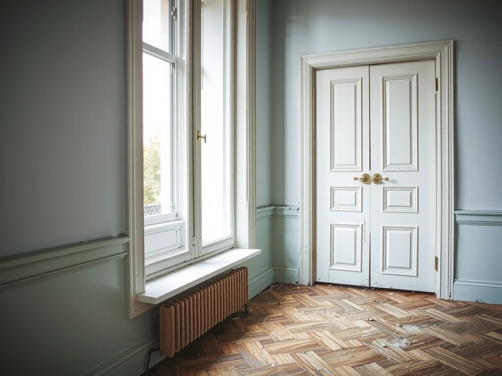 Poussière de plâtre sur un sol parquet ancien